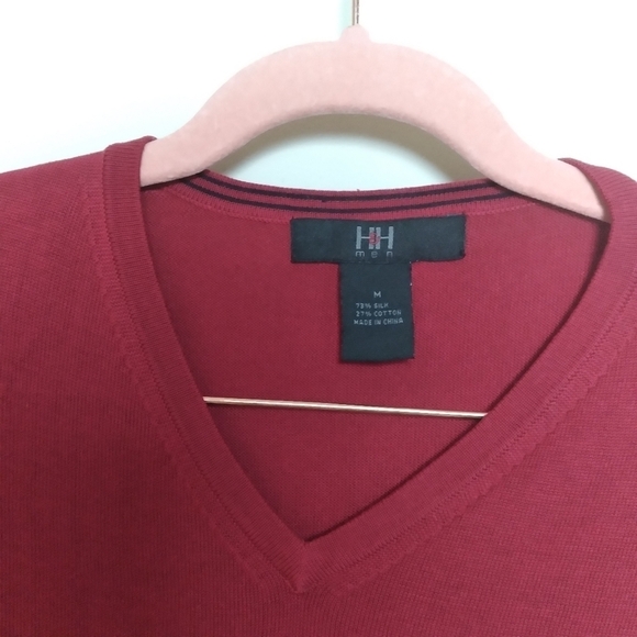 H&H Red Silk & Cotton Blend V Neck Men's Sweater Size Medium - Picture 6 of 10